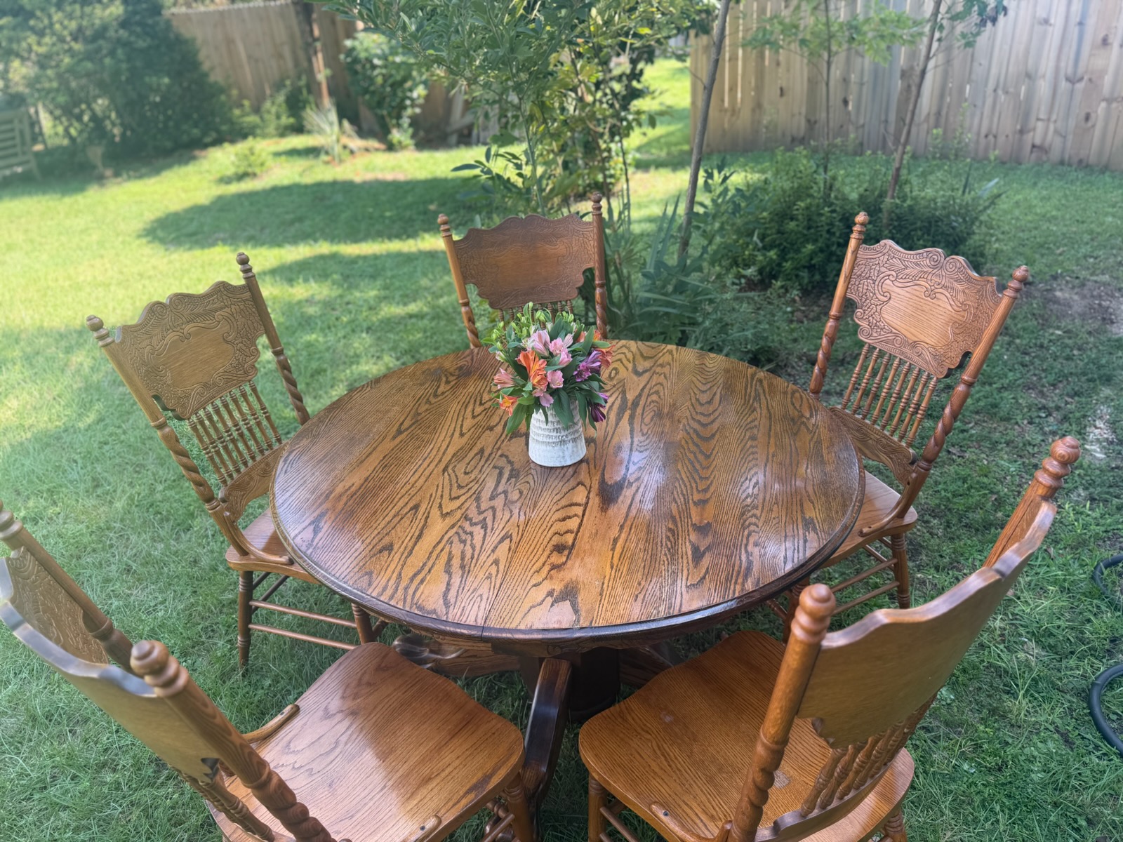 Oak Pressed-Back Dining Set
