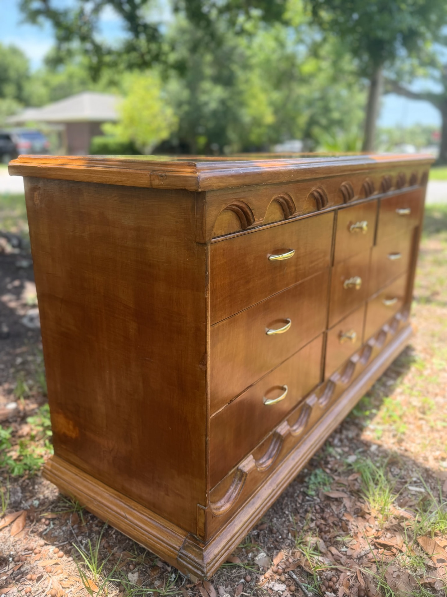 Carved Dresser with Brass Pulls